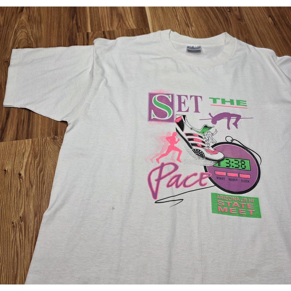 Vintage Arizona Jr Hi State Meet Shirt Mens XL White Set Pace‎ Hanes USA 90s